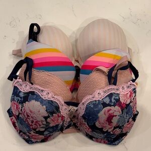 Victoria's Secret Floral and Striped Bra Set - Pink, Blue, Multicolor